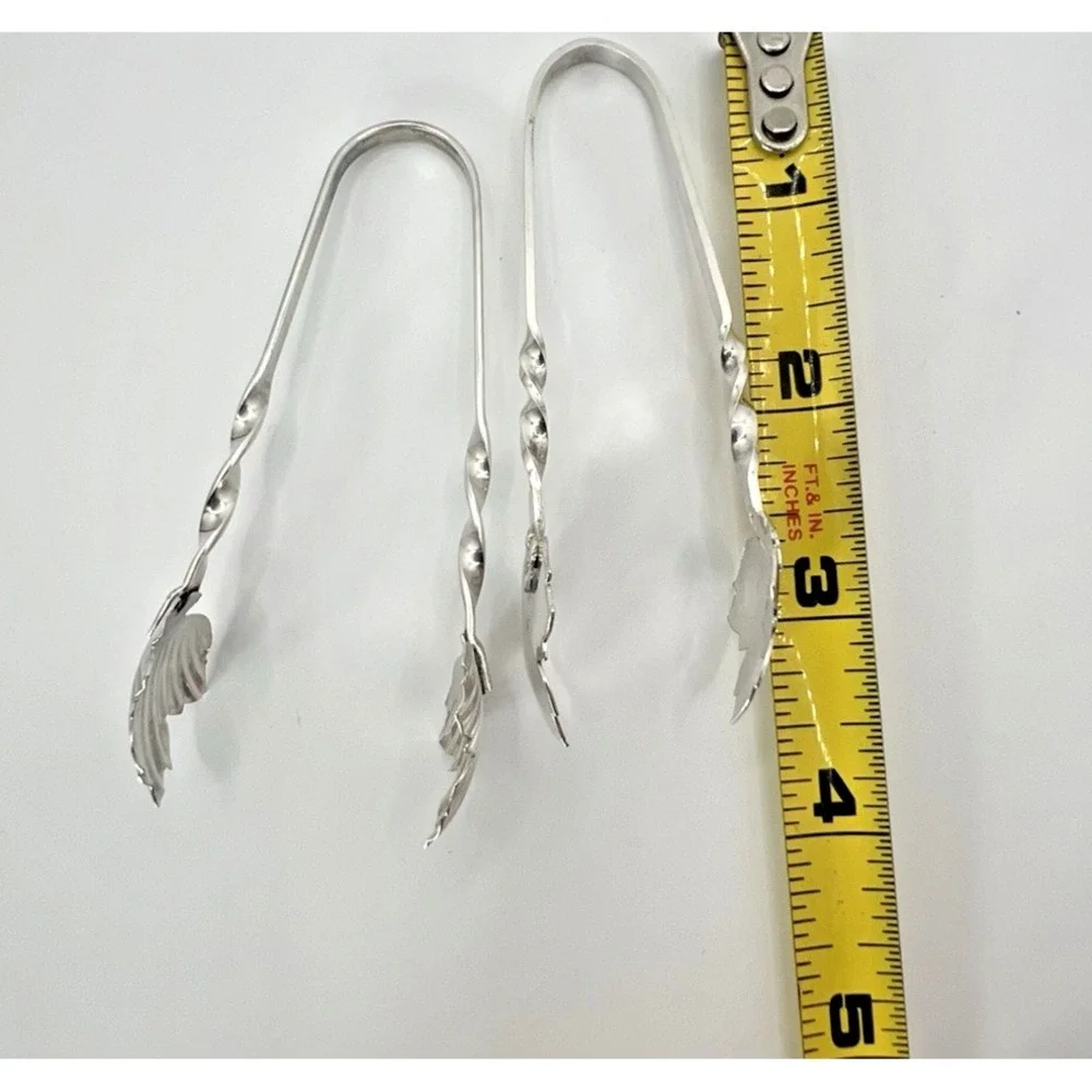 Vintage Raimond Sterling Silver Sugar Tongs Maple Leaf Pair 2 Twisted  Bon Bons